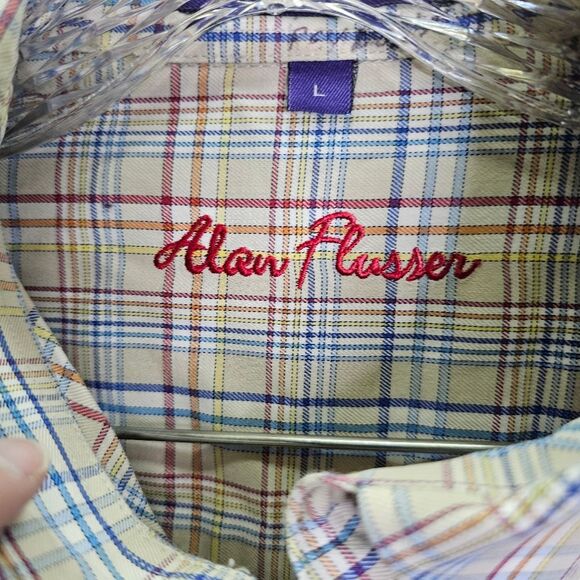 Alan Flusser Tan Plaid Long Sleeve Button Down Shirt Size Large - Picture 5 of 9